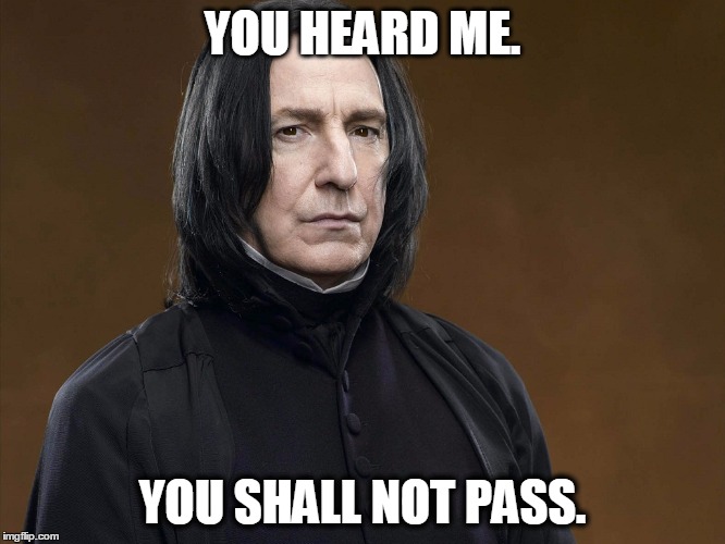 YOU HEARD ME. YOU SHALL NOT PASS. | image tagged in snape | made w/ Imgflip meme maker