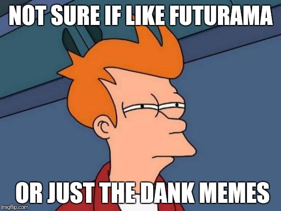 Futurama values | NOT SURE IF LIKE FUTURAMA; OR JUST THE DANK MEMES | image tagged in memes,futurama fry | made w/ Imgflip meme maker