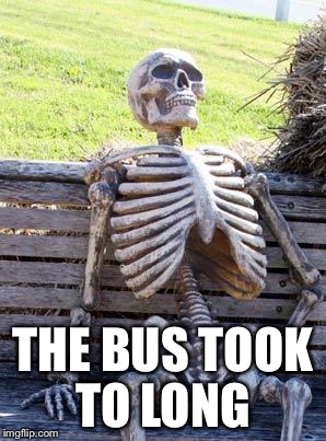 Waiting Skeleton Meme | THE BUS TOOK TO LONG | image tagged in memes,waiting skeleton | made w/ Imgflip meme maker