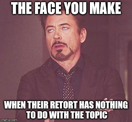 The face you make | THE FACE YOU MAKE; WHEN THEIR RETORT HAS NOTHING TO DO WITH THE TOPIC | image tagged in robert 1 | made w/ Imgflip meme maker