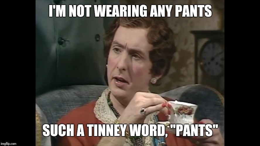 I'M NOT WEARING ANY PANTS SUCH A TINNEY WORD, "PANTS" | made w/ Imgflip meme maker