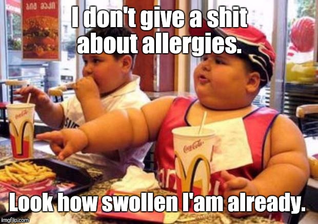 1k1c4p.jpg | I don't give a shit about allergies. Look how swollen I'am already. | image tagged in 1k1c4pjpg | made w/ Imgflip meme maker