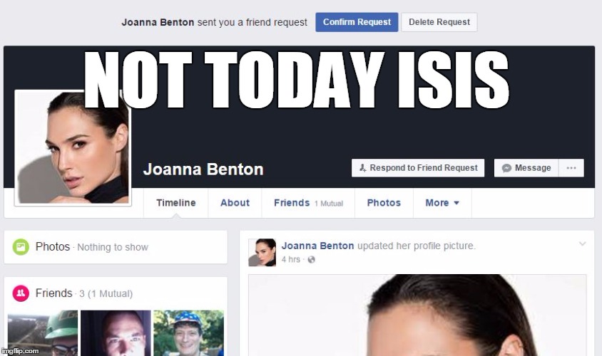 Catfish Friend Request | NOT TODAY ISIS | image tagged in catfish friend request | made w/ Imgflip meme maker