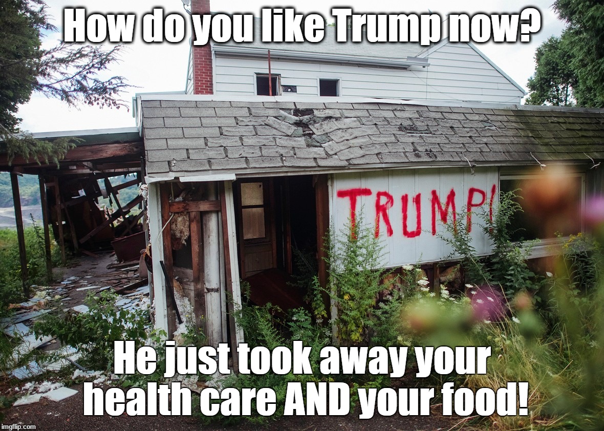 Trump hates his voters | How do you like Trump now? He just took away your health care AND your food! | image tagged in trump,rural,squidward poor | made w/ Imgflip meme maker