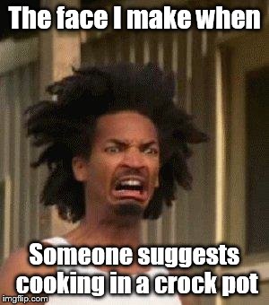 Disgusted Face | The face I make when; Someone suggests cooking in a crock pot | image tagged in disgusted face | made w/ Imgflip meme maker