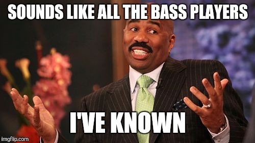 Steve Harvey Meme | SOUNDS LIKE ALL THE BASS PLAYERS I'VE KNOWN | image tagged in memes,steve harvey | made w/ Imgflip meme maker