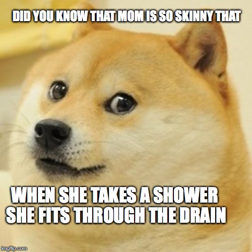 Doge Meme | DID YOU KNOW THAT MOM IS SO SKINNY THAT; WHEN SHE TAKES A SHOWER SHE FITS THROUGH THE DRAIN | image tagged in memes,doge | made w/ Imgflip meme maker