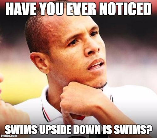 Luiz Fabiano | HAVE YOU EVER NOTICED; SWIMS UPSIDE DOWN IS SWIMS? | image tagged in memes,luiz fabiano | made w/ Imgflip meme maker