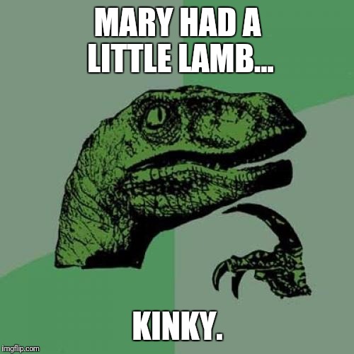 Philosoraptor Meme | MARY HAD A LITTLE LAMB... KINKY. | image tagged in memes,philosoraptor | made w/ Imgflip meme maker