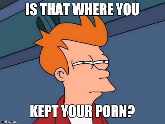 Futurama Fry Meme | IS THAT WHERE YOU KEPT YOUR PORN? | image tagged in memes,futurama fry | made w/ Imgflip meme maker