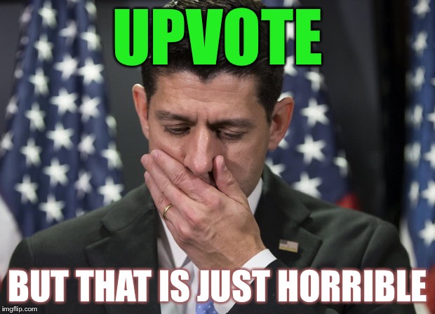 Sick Paul Ryan | UPVOTE BUT THAT IS JUST HORRIBLE | image tagged in sick paul ryan | made w/ Imgflip meme maker
