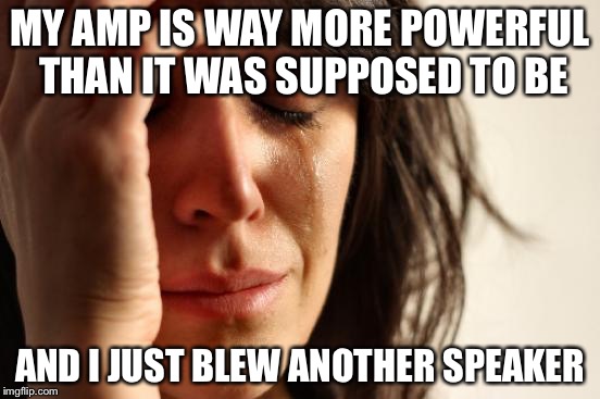 First World Problems Meme | MY AMP IS WAY MORE POWERFUL THAN IT WAS SUPPOSED TO BE AND I JUST BLEW ANOTHER SPEAKER | image tagged in memes,first world problems | made w/ Imgflip meme maker
