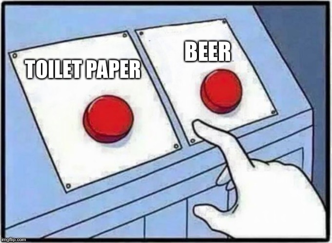 Hard Choice to make | BEER; TOILET PAPER | image tagged in hard choice to make | made w/ Imgflip meme maker