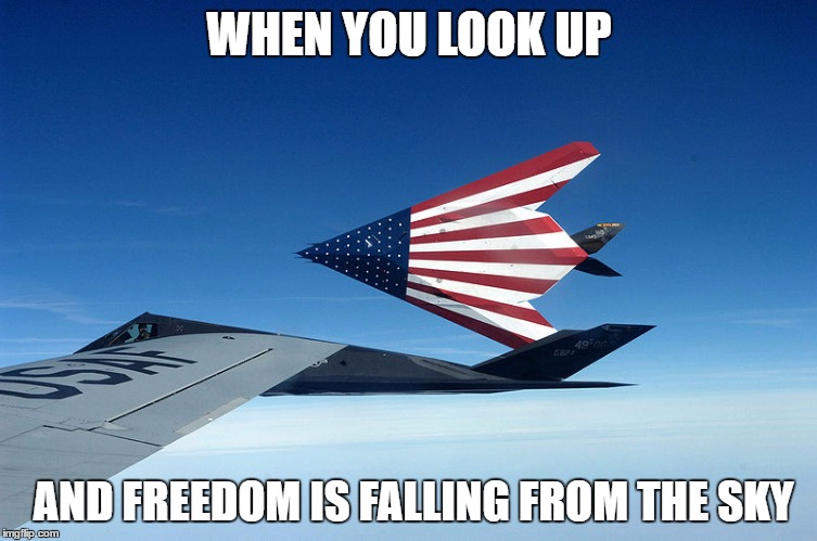 Look Son! It's Freedom. | WHEN YOU LOOK UP; AND FREEDOM IS FALLING FROM THE SKY | image tagged in america,american flag,airforce,military,freedom,military humor | made w/ Imgflip meme maker