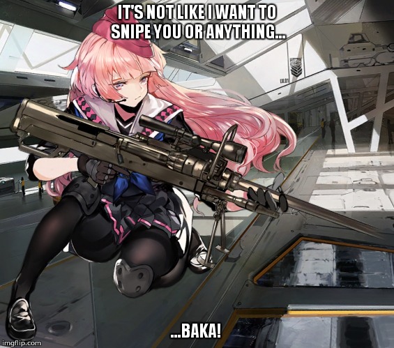 IT'S NOT LIKE I WANT TO SNIPE YOU OR ANYTHING... ...BAKA! | image tagged in ntw20achan | made w/ Imgflip meme maker