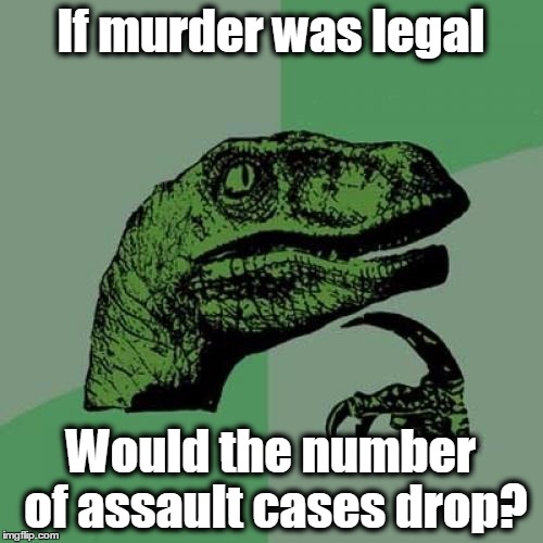 Philosoraptor Meme | If murder was legal Would the number of assault cases drop? | image tagged in memes,philosoraptor | made w/ Imgflip meme maker