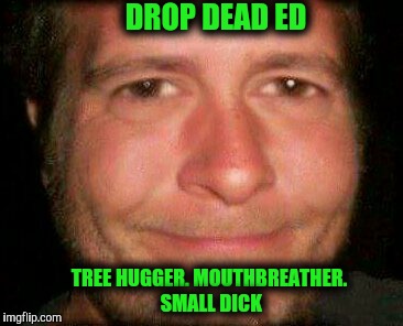 Drop Dead Ed | DROP DEAD ED; TREE HUGGER. MOUTHBREATHER. SMALL DICK | image tagged in drop dead ed | made w/ Imgflip meme maker