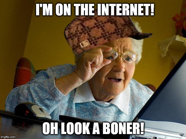 Boner on da net | I'M ON THE INTERNET! OH LOOK A BONER! | image tagged in memes,grandma finds the internet,scumbag | made w/ Imgflip meme maker