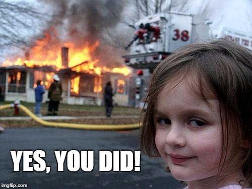 Disaster Girl Meme | YES, YOU DID! | image tagged in memes,disaster girl | made w/ Imgflip meme maker