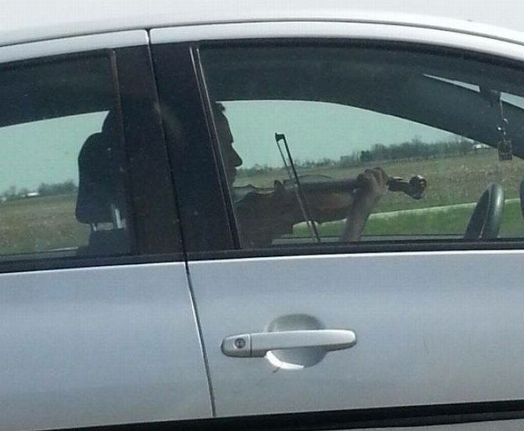 Guy Playing Violin in Car  Blank Meme Template