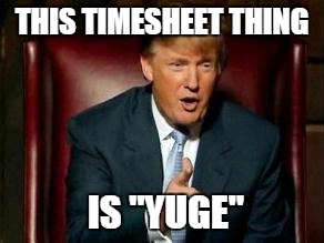 Donald Trump | THIS TIMESHEET THING; IS "YUGE" | image tagged in donald trump | made w/ Imgflip meme maker