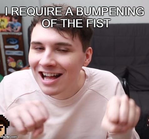 I REQUIRE A BUMPENING OF THE FIST | image tagged in fist bumps dan | made w/ Imgflip meme maker