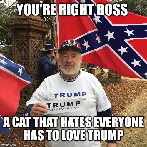 YOU'RE RIGHT BOSS A CAT THAT HATES EVERYONE HAS TO LOVE TRUMP | made w/ Imgflip meme maker