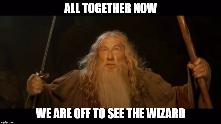 gandalfo | ALL TOGETHER NOW; WE ARE OFF TO SEE THE WIZARD | image tagged in gandalfo | made w/ Imgflip meme maker