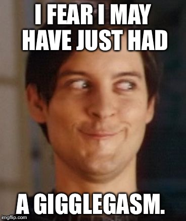 Gigglegasm  | I FEAR I MAY HAVE JUST HAD; A GIGGLEGASM. | image tagged in toby maguire,funny,funny memes,funny meme,laugh,laughing | made w/ Imgflip meme maker