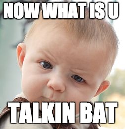 Skeptical Baby | NOW WHAT IS U; TALKIN BAT | image tagged in memes,skeptical baby | made w/ Imgflip meme maker