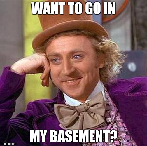 Creepy Condescending Wonka Meme | WANT TO GO IN; MY BASEMENT? | image tagged in memes,creepy condescending wonka | made w/ Imgflip meme maker