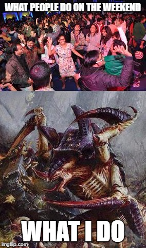 how i spend the weekend | WHAT PEOPLE DO ON THE WEEKEND; WHAT I DO | image tagged in tyranid,weekend | made w/ Imgflip meme maker