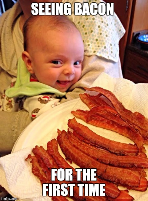 SEEING BACON; FOR THE FIRST TIME | image tagged in meme | made w/ Imgflip meme maker