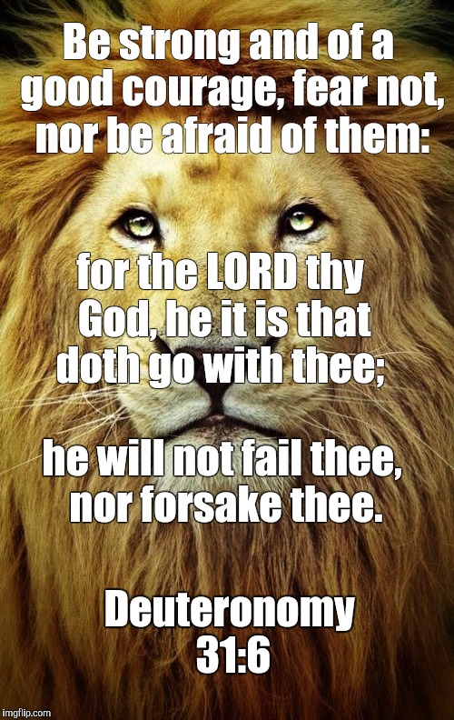 Moses speaking to the children of Israel | Be strong and of a good courage, fear not, nor be afraid of them:; for the LORD thy God, he it is that doth go with thee;; he will not fail thee, nor forsake thee. Deuteronomy 31:6 | image tagged in moses | made w/ Imgflip meme maker
