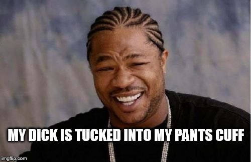 Yo Dawg Heard You Meme | MY DICK IS TUCKED INTO MY PANTS CUFF | image tagged in memes,yo dawg heard you | made w/ Imgflip meme maker