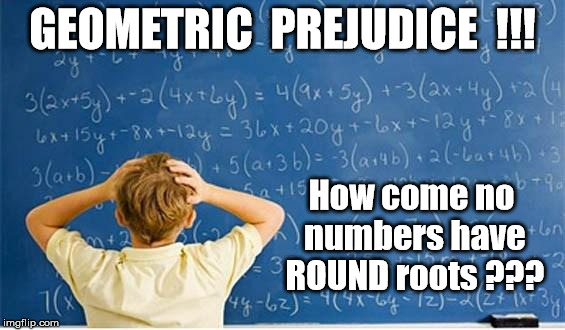 Geometric Prejudice | GEOMETRIC  PREJUDICE  !!! How come no numbers have ROUND roots ??? | image tagged in maths,geometry | made w/ Imgflip meme maker