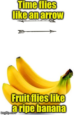 Think about it. Happy Banana Week |  Time flies like an arrow; Fruit flies like a ripe banana | image tagged in bad pun,banana week | made w/ Imgflip meme maker