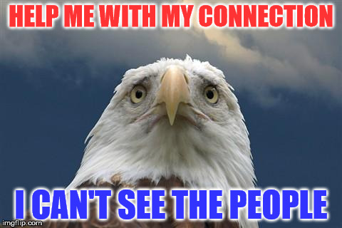 Sad American Eagle | HELP ME WITH MY CONNECTION; I CAN'T SEE THE PEOPLE | image tagged in sad american eagle | made w/ Imgflip meme maker