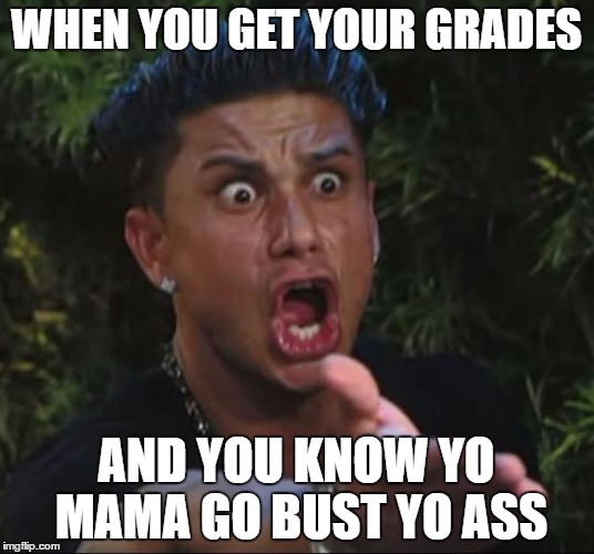 DJ Pauly D | WHEN YOU GET YOUR GRADES; AND YOU KNOW YO MAMA GO BUST YO ASS | image tagged in memes,dj pauly d | made w/ Imgflip meme maker