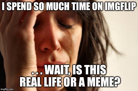 First World Problems Meme | I SPEND SO MUCH TIME ON IMGFLIP . . . WAIT, IS THIS REAL LIFE OR A MEME? | image tagged in memes,first world problems | made w/ Imgflip meme maker