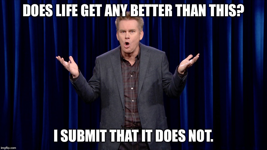 DOES LIFE GET ANY BETTER THAN THIS? I SUBMIT THAT IT DOES NOT. | image tagged in brian regan | made w/ Imgflip meme maker