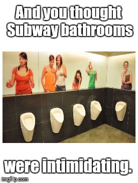 Oh my, tee hee  | And you thought Subway bathrooms; were intimidating. | image tagged in bathroom,funny memes,funny | made w/ Imgflip meme maker