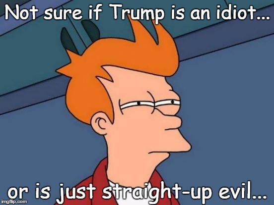 Hanlon's Razor no longer applies | Not sure if Trump is an idiot... or is just straight-up evil... | image tagged in memes,futurama fry | made w/ Imgflip meme maker