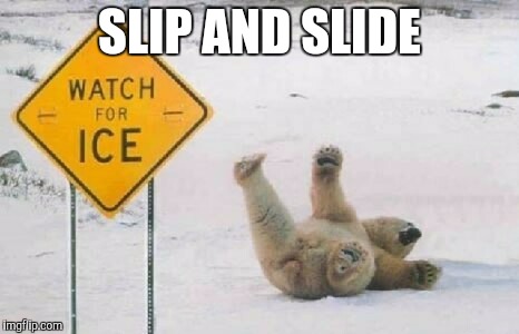Slip and slide | SLIP AND SLIDE | image tagged in memes,polar bear,warning sign | made w/ Imgflip meme maker