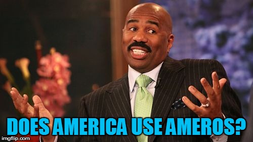 Steve Harvey Meme | DOES AMERICA USE AMEROS? | image tagged in memes,steve harvey | made w/ Imgflip meme maker