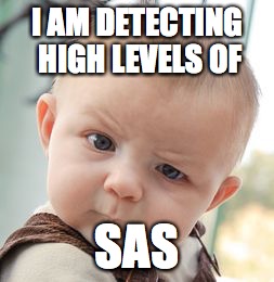 Skeptical Baby Meme | I AM DETECTING HIGH LEVELS OF; SAS | image tagged in memes,skeptical baby | made w/ Imgflip meme maker