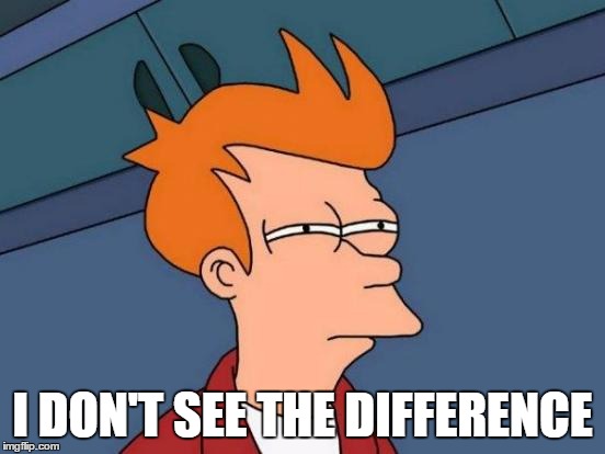 Futurama Fry Meme | I DON'T SEE THE DIFFERENCE | image tagged in memes,futurama fry | made w/ Imgflip meme maker