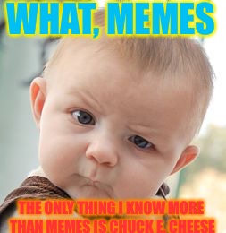 Just here to throw away some memes | WHAT, MEMES; THE ONLY THING I KNOW MORE THAN MEMES IS CHUCK E. CHEESE | image tagged in memes,skeptical baby,funny,baby,memes and chuck e cheese | made w/ Imgflip meme maker