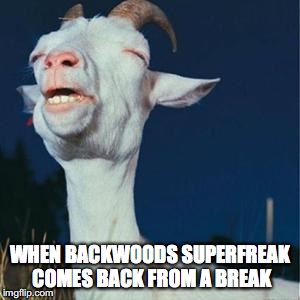 WHEN BACKWOODS SUPERFREAK COMES BACK FROM A BREAK | image tagged in goat | made w/ Imgflip meme maker