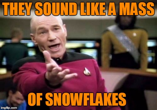 Picard Wtf Meme | THEY SOUND LIKE A MASS OF SNOWFLAKES | image tagged in memes,picard wtf | made w/ Imgflip meme maker